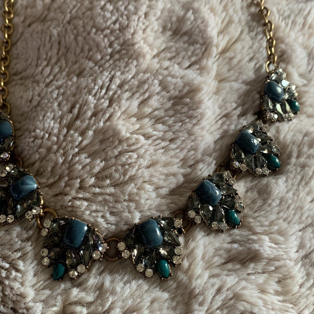 Gold Necklace with Blue and Green Gems